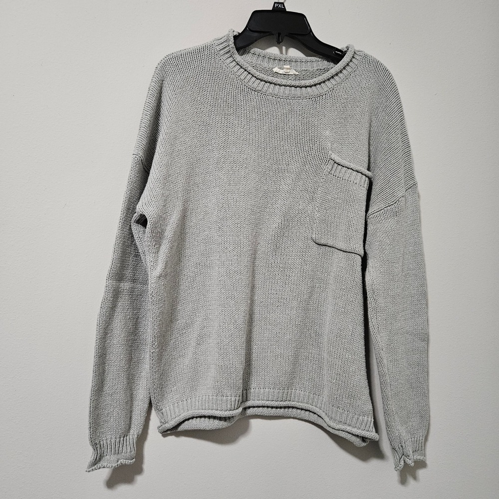 Easel Los Angeles Womens Gray Oversized Knit Sweater Chest Pocket Size S Small‎